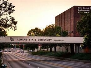 Illinois State University campus sign over the highway